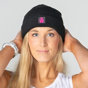 Betty Designs Dawn Patrol Beanie Black w/ Pink Logo One Size